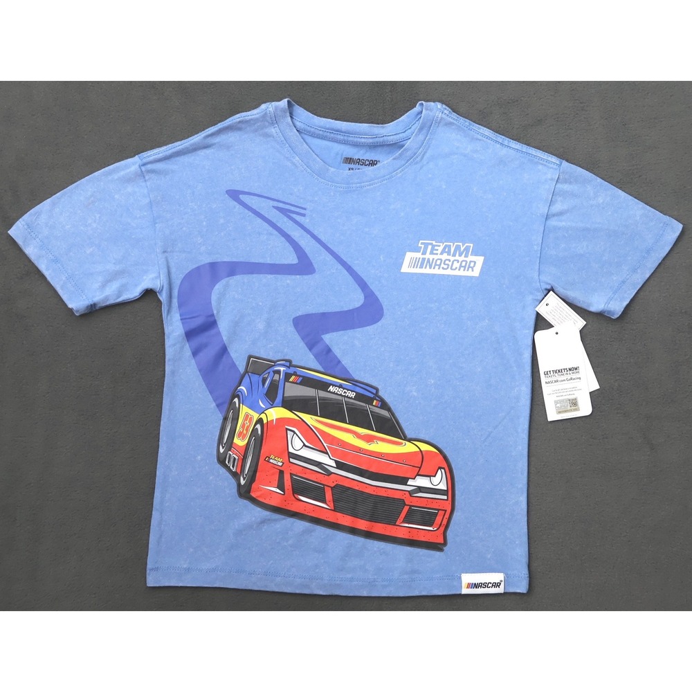 NASCAR Graphic T-Shirt Kids Size XS 4/5 Blue NEW Acid Wash Race Car Tee